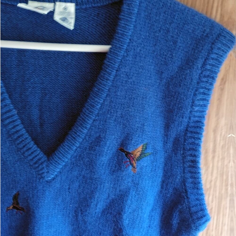 Vintage Cobalt Blue Shetland Wool Sweater Vest Medium Game Bird Sporting Lodge - Picture 6 of 10